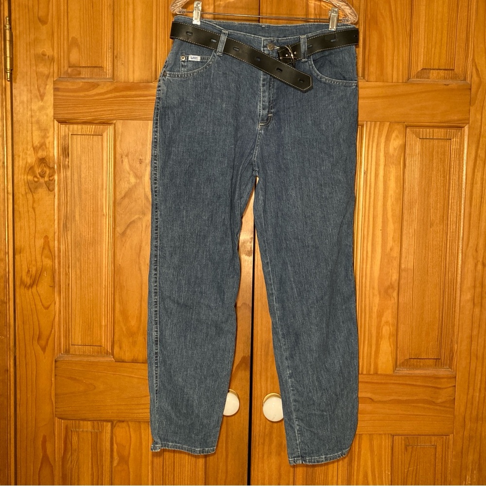 NWOT Lee Stretch Vintage 80s 90s Jeans Belt High Rise Denim Blue Size 12S